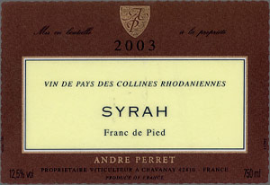 Vin de Pays des Collines Rhodaniennes Syrah Franc de Pied